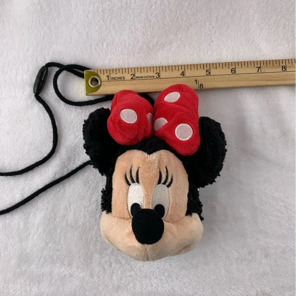 Kids Minnie‎ Mouse 6” Coin Purse Pouch Plush Face Crossbody Disney Parks